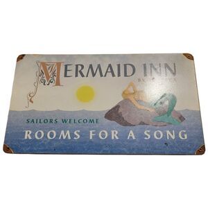 Vintage Style Metal Tin Mermaid Rooms Beach Sign Wall Decor Art